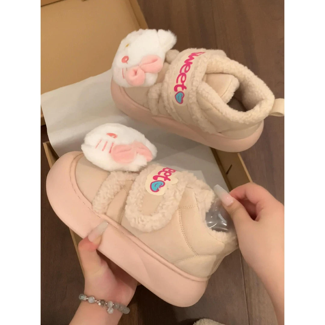 网红可爱卡通魔术贴雪地靴女2024年秋冬新款超厚洋气保暖防冻棉鞋