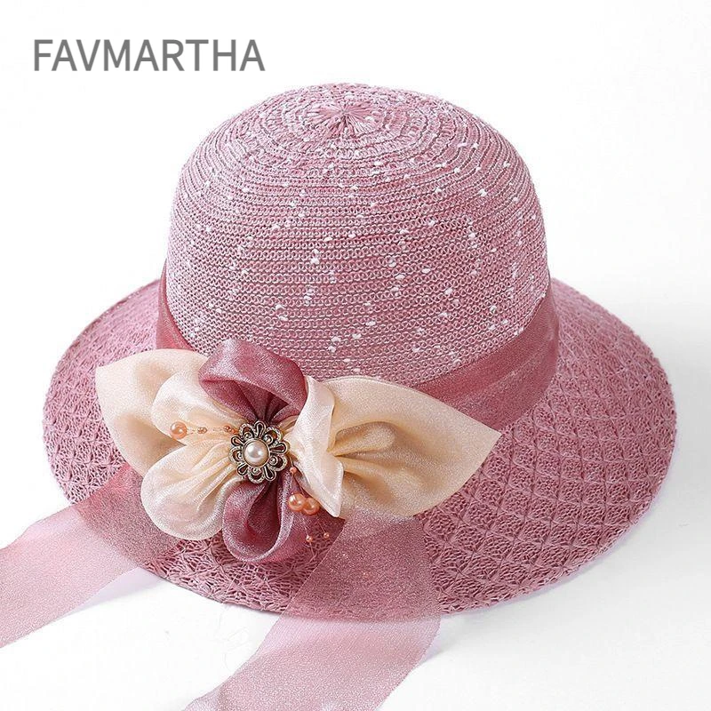 可折叠帽子女夏防晒遮阳帽珍珠草帽镂空时尚韩版潮百搭太阳帽子