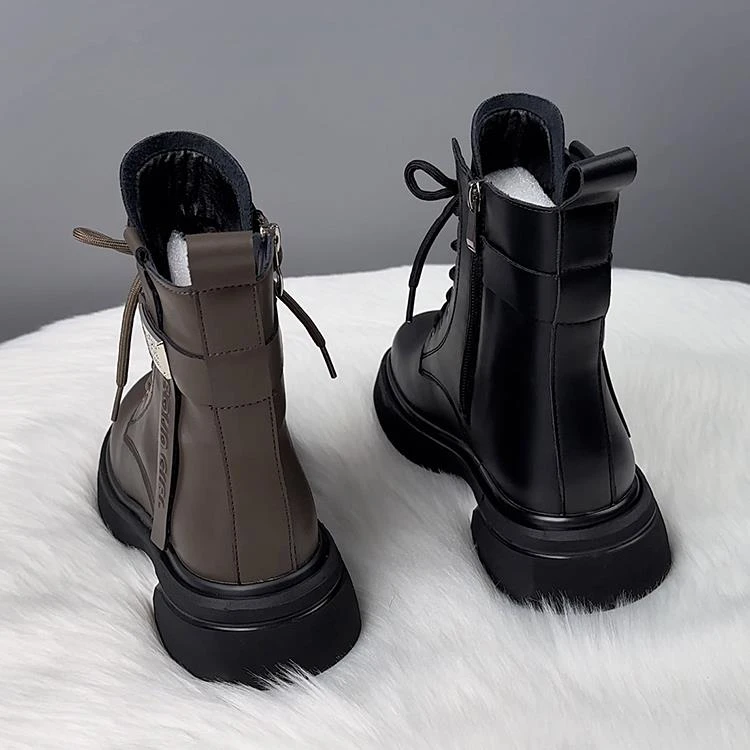 真皮厚底马丁靴女2024新款春季英伦风超火ins单靴女网红爆款短靴