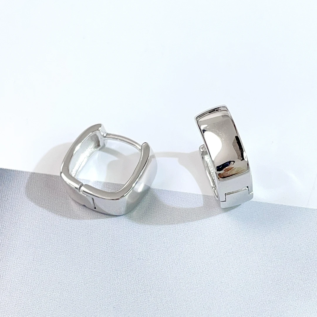 925银耳饰 方形宽版耳扣（一对）简约耳环时尚设计感耳饰轻奢百搭