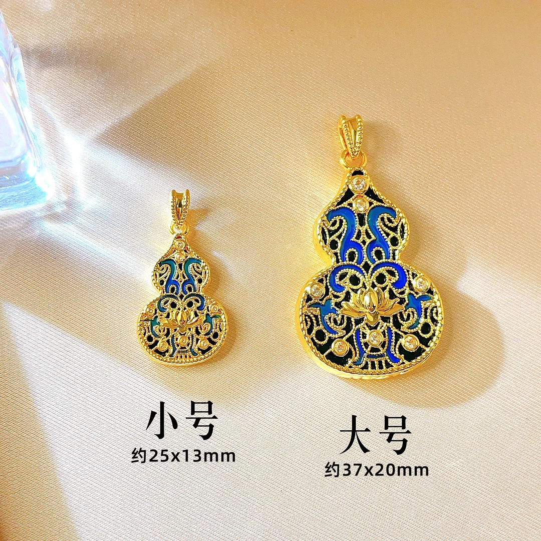 18K金葫芦吊坠 烧蓝镶嵌玛瑙工艺 新中式国潮风挂坠