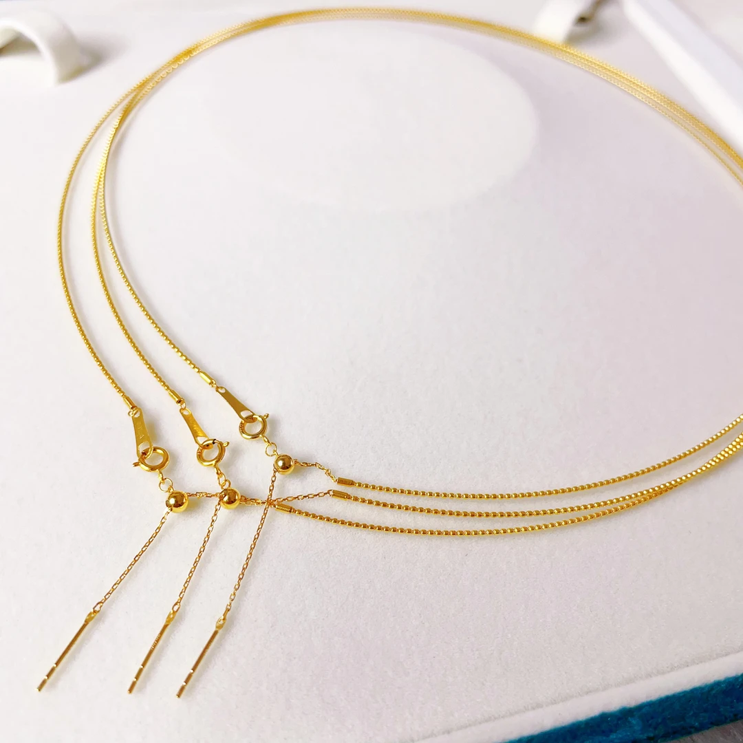 18K金万能针式项圈 送2颗定位珠 弹力可调节珠珠链身  时尚百搭