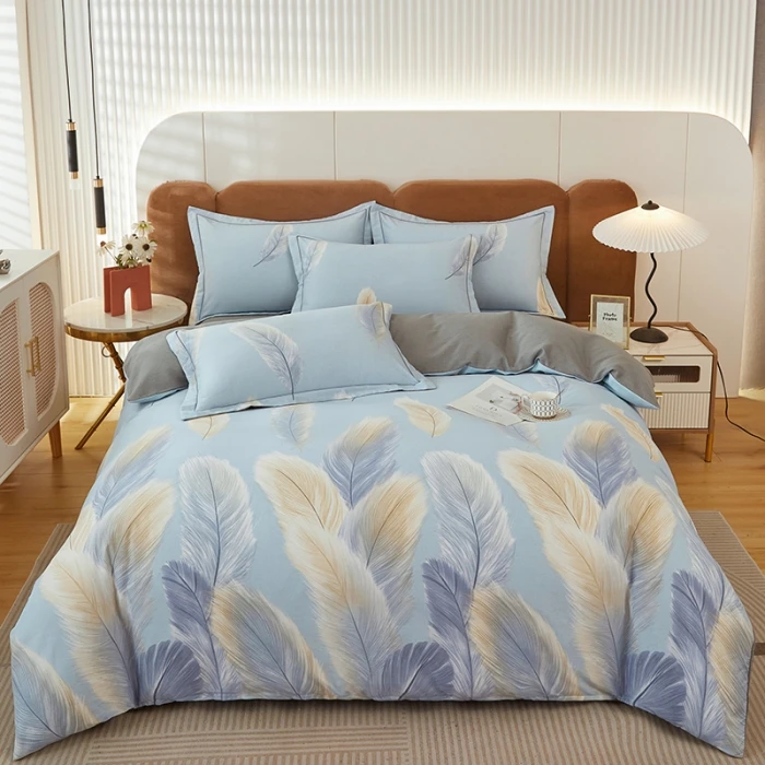 水星家纺适用四件套100%全棉亲肤床上纯棉印花被套被罩入冬四件套