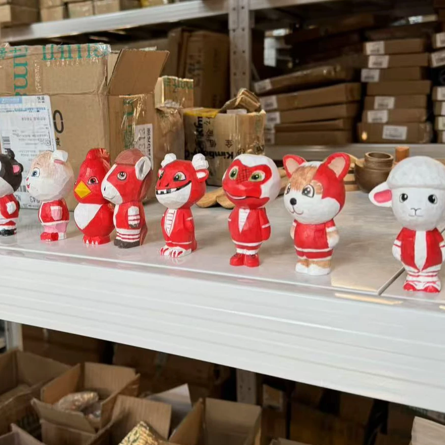 实木生肖系列木雕椴木手工雕刻创意可爱动物新年礼物