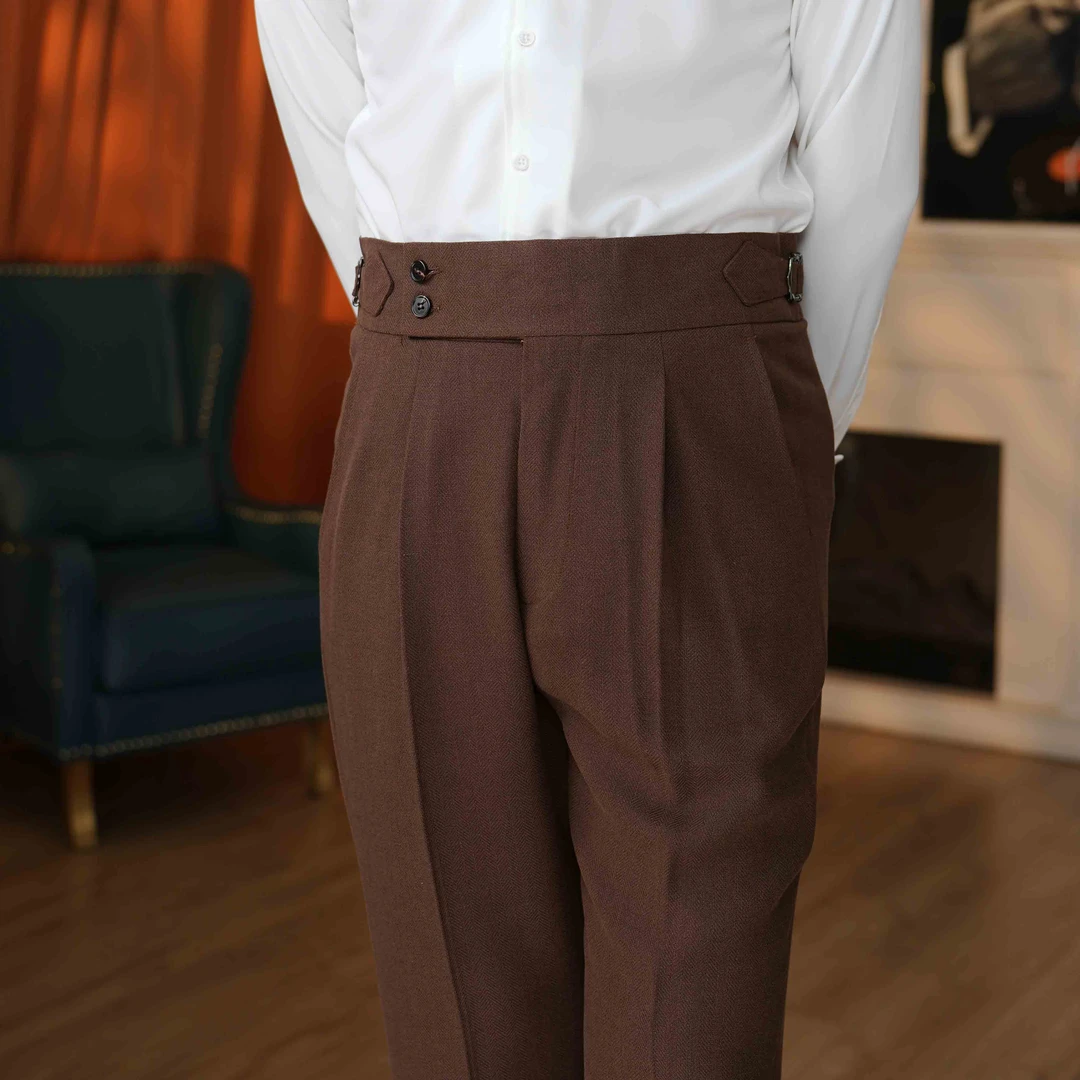 意式高腰那不勒斯九分裤男士休闲裤矮个子直筒百搭显瘦复古裤子