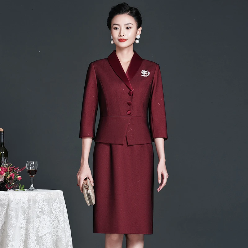 喜婆婆婚礼服装2025新款妈妈正装服装不撞衫宴会酒红色假两件衣服