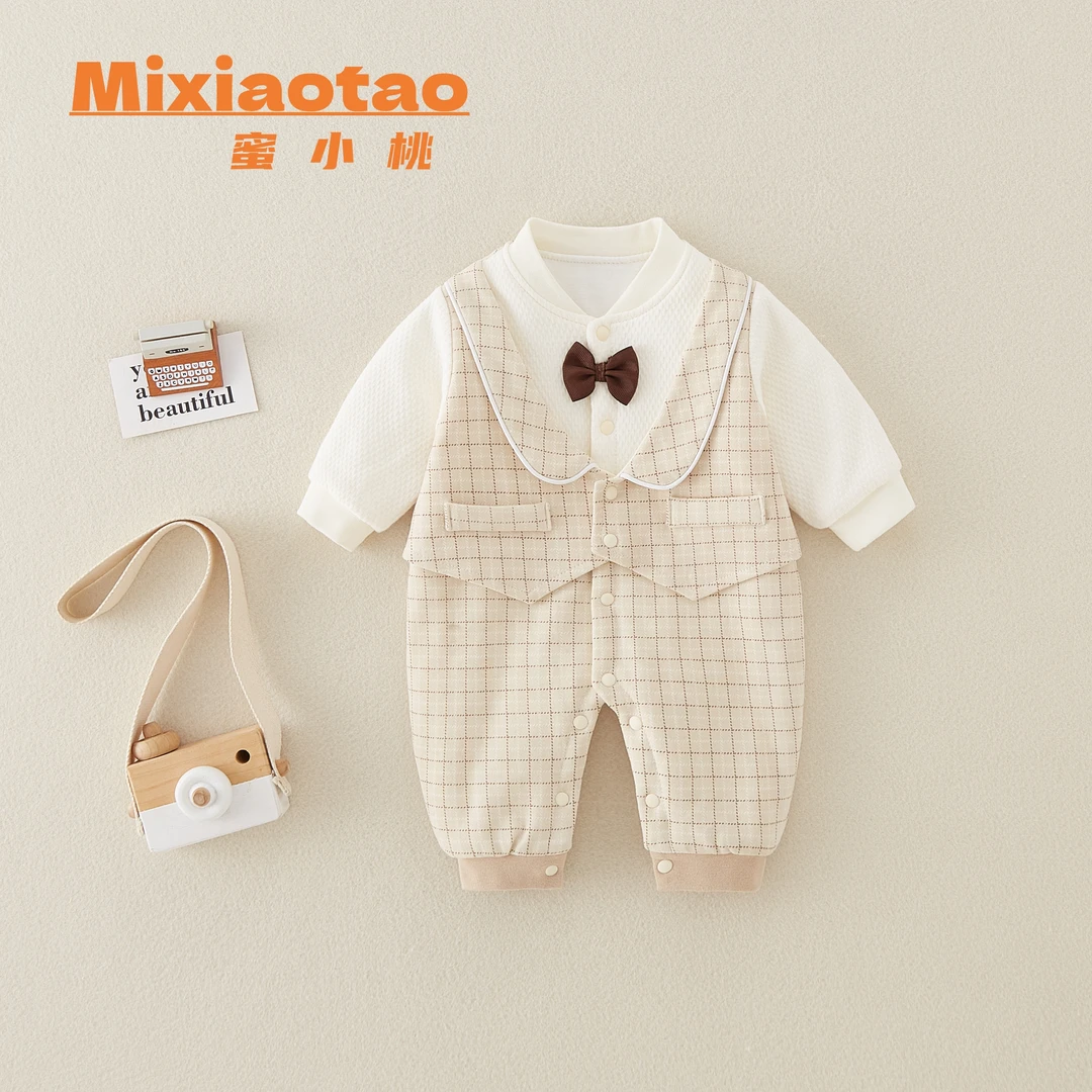 6 绅士格子连体衣 秋冬款闭档哈衣连体衣婴儿宝宝婴童女童长袖