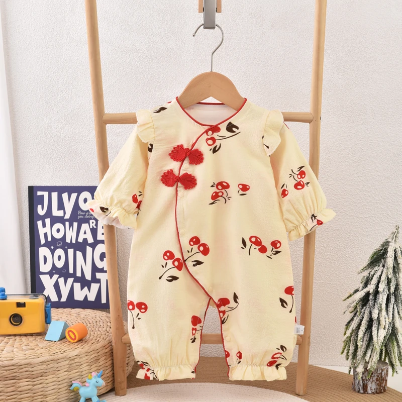 6【轻薄双层】红色樱桃 闭档哈衣连体衣儿童婴儿宝宝印花婴童女童新
