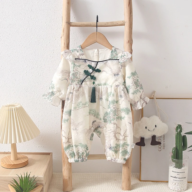 6XLM只此青绿 双层儿童秋款婴儿洋气复古中国风薄款长袖幼儿哈衣