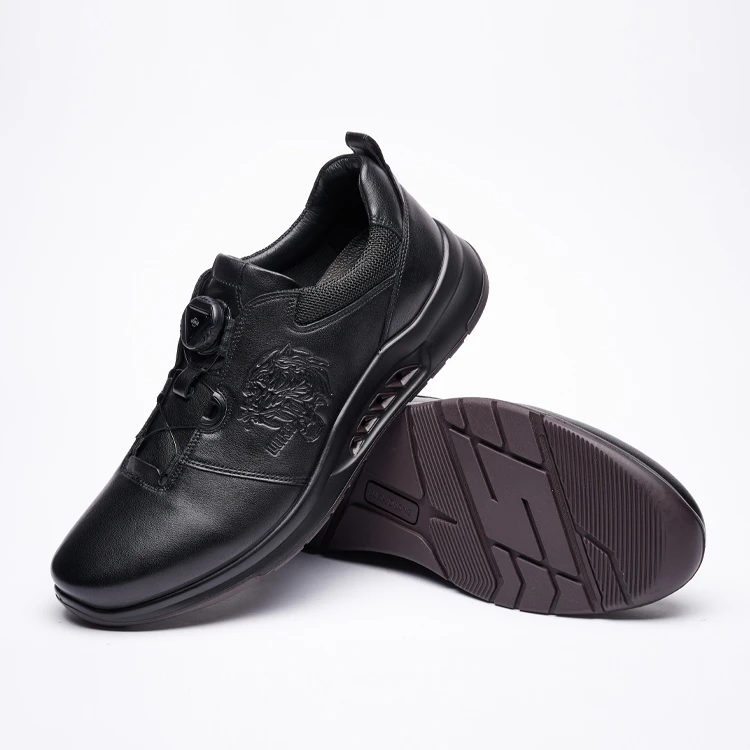 路卡迪龙真皮男鞋秋季旋转扣运动鞋头层牛皮百搭皮鞋#173225336