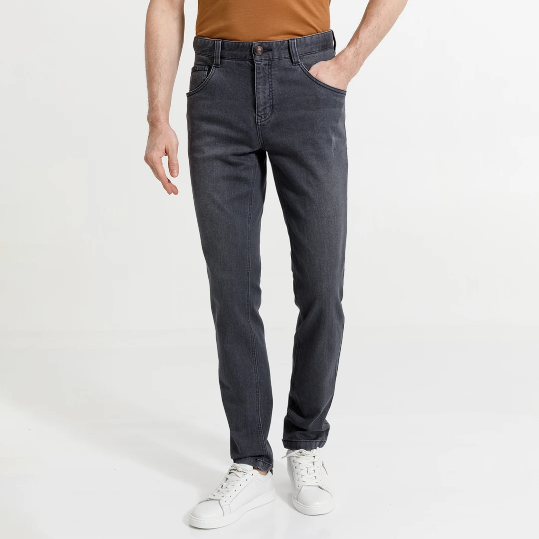 路卡迪龙【小灰牛】春夏季透气微锥水洗男士灰色牛仔裤-142223487