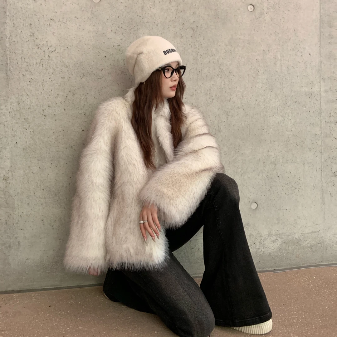 【达人专属】“中古少女”小立领中长款毛毛外套外套女冬季百搭