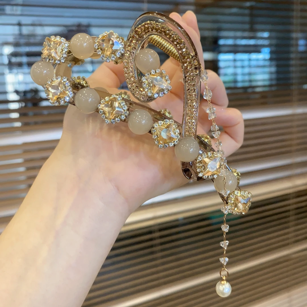 新款闪钻猫眼珠爱心大抓夹12公分轻奢重发量多工后脑勺盘发抓夹