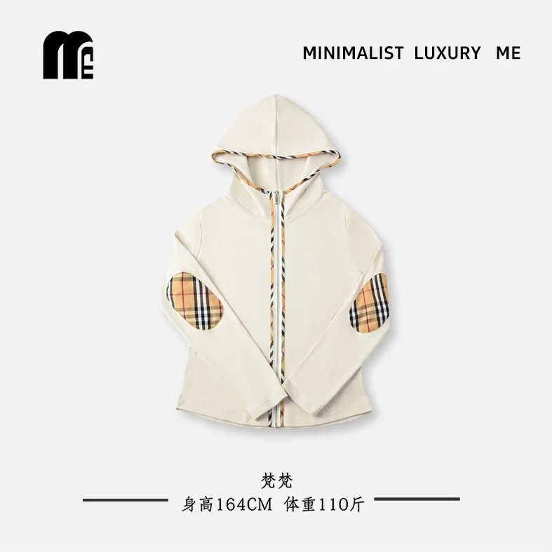 ME【巴br-伦敦画报】拼条格拉链帽衫外套女款Z8217（1）