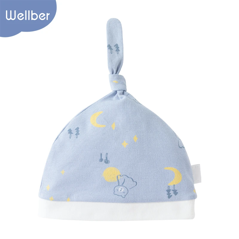 wellber/威尔贝鲁胎帽新生婴儿帽子春秋棉毛布胎帽