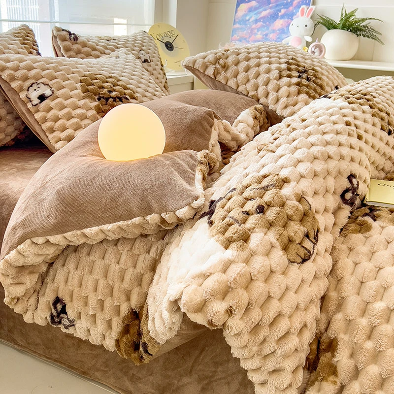 牛奶绒四件套冬季款加厚保暖双面绒床单被套三件套加绒高克重床品