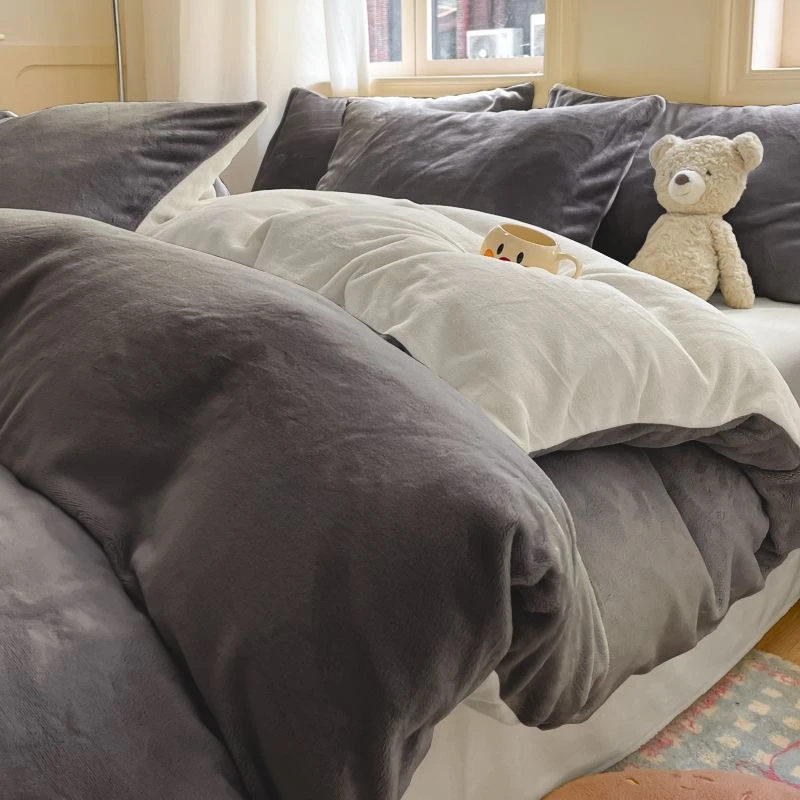 四件套牛奶绒双面加绒被套学生宿舍三件套秋冬季单人被罩床上用品