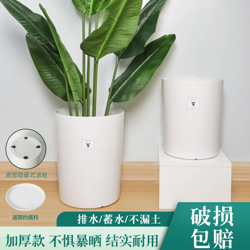 高颜值简约圆筒树脂花盆加厚耐用款室内郁金香发财树创意绿植花盆