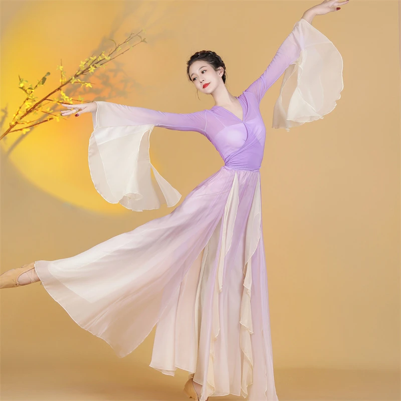 古典舞服装仙气飘飘纱衣练功服民族舞蹈汉唐演出服大摆裙女士飘逸