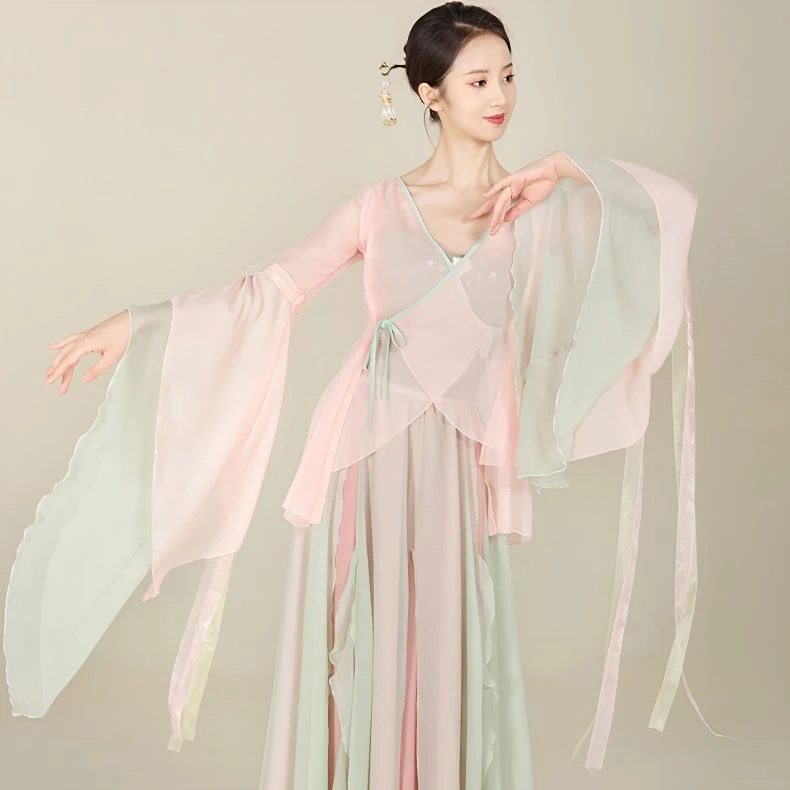 飘逸仙气飘飘身韵纱衣汉服上衣中国风演出服女练功服古典舞蹈服女