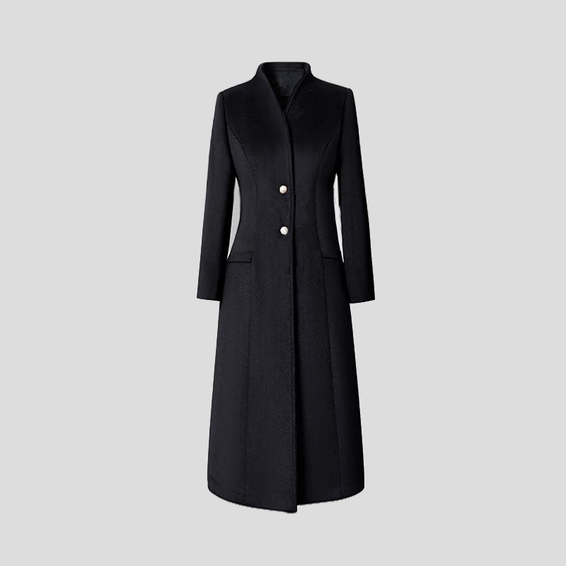 黑色羊毛大衣加绒加厚2024冬装新款毛呢大衣干练优雅女士大衣