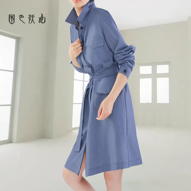 3966高端风衣裙025春秋新款休闲系带连衣裙时尚气质英伦风外套