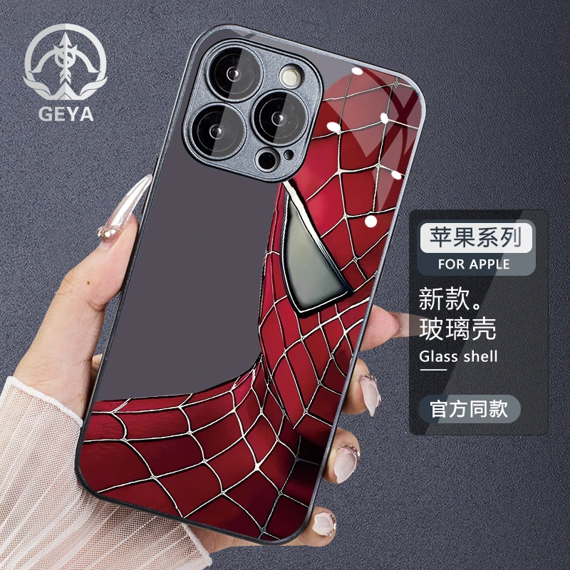 红半脸蜘蛛侠苹果14Pro手机壳14/15Pro/12iphone玻璃苹果手机壳