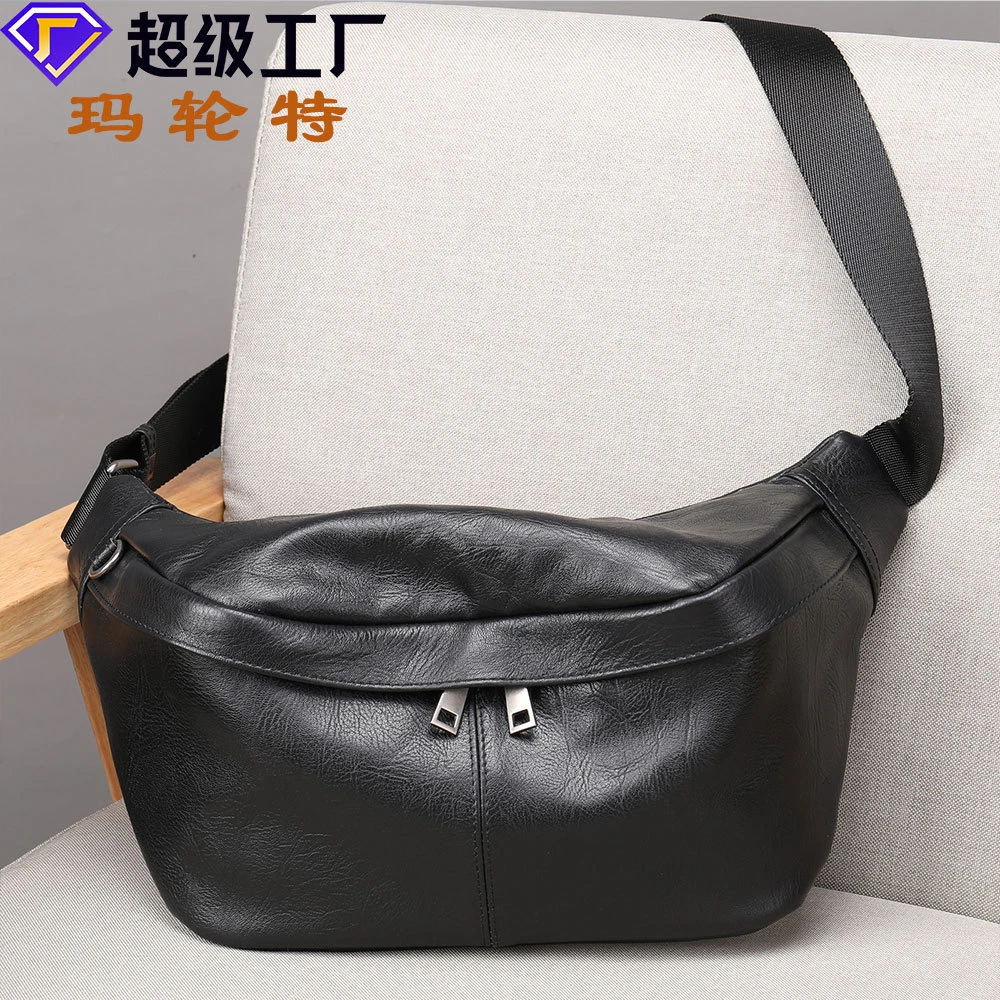 头层牛皮男士胸包时尚百搭多功能耐磨大容量户外真皮质感腰包男