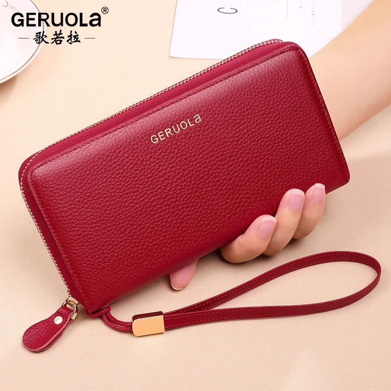 爆款头层牛皮钱夹女长款拉链简约时尚大容量手拿包真皮防盗刷钱夹