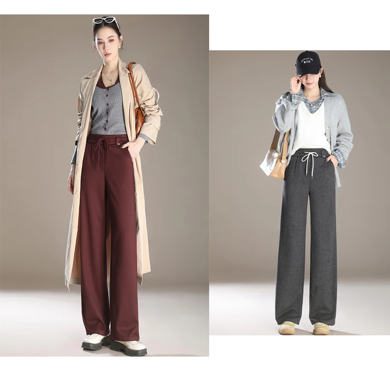 私人定制金标 毛呢 蚕 丝窄版阔腿裤 全包边时尚保暖松紧舒适B531