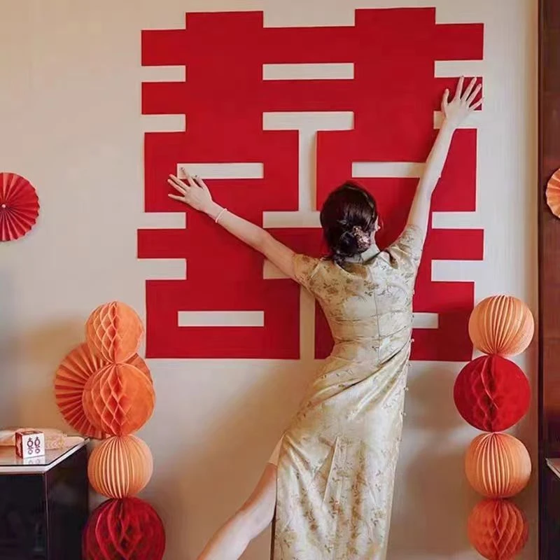结婚超大喜字婚房布置婚礼拍照出片神器方形喜网红圆喜酒店大门贴
