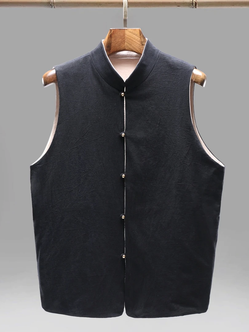 2023秋季新款双面双穿超大弹力新疆棉潮男马甲立领中式休闲中国风