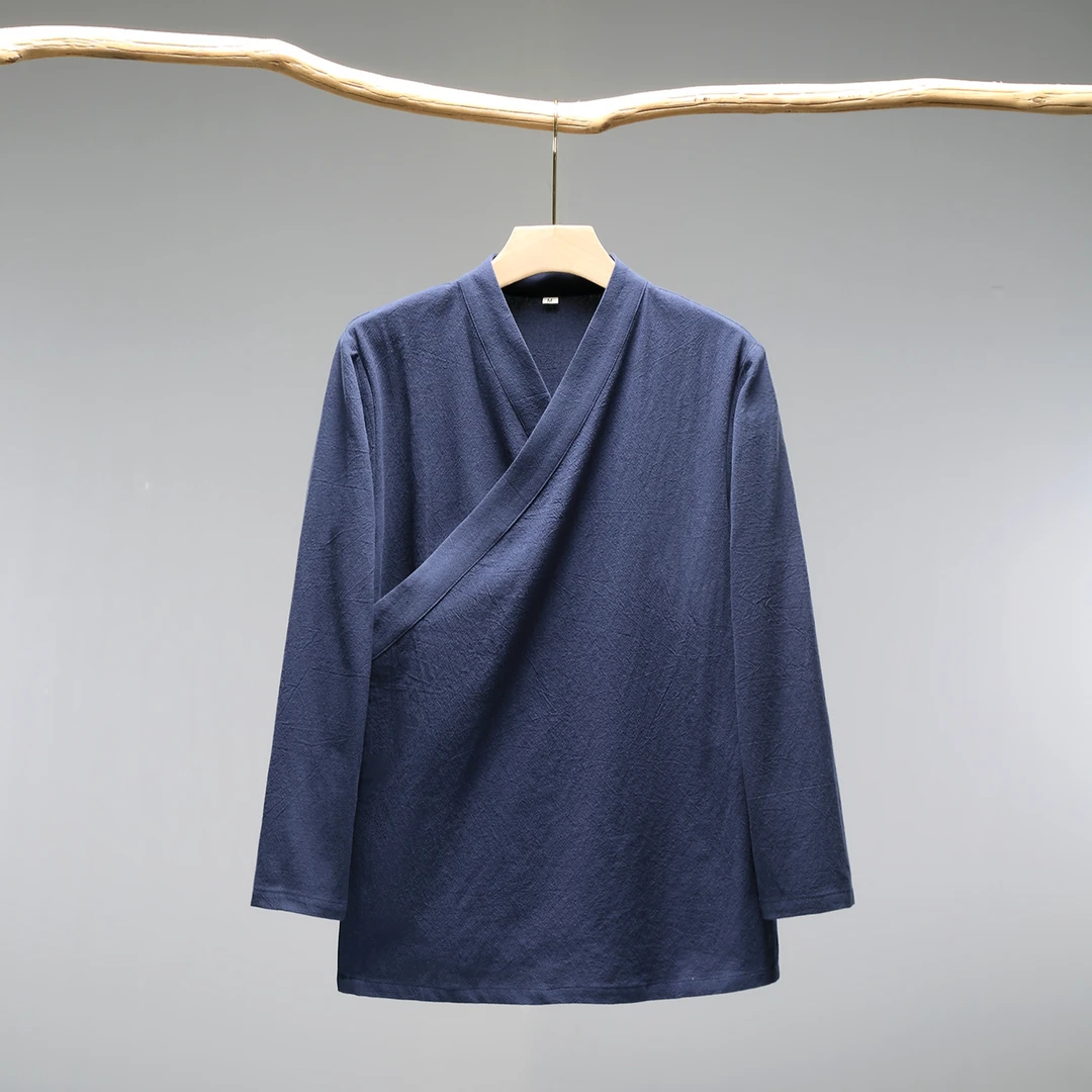 棉麻禅修系带禅修服居士服超舒适砂洗棉麻汉服交领衬衣男女同款