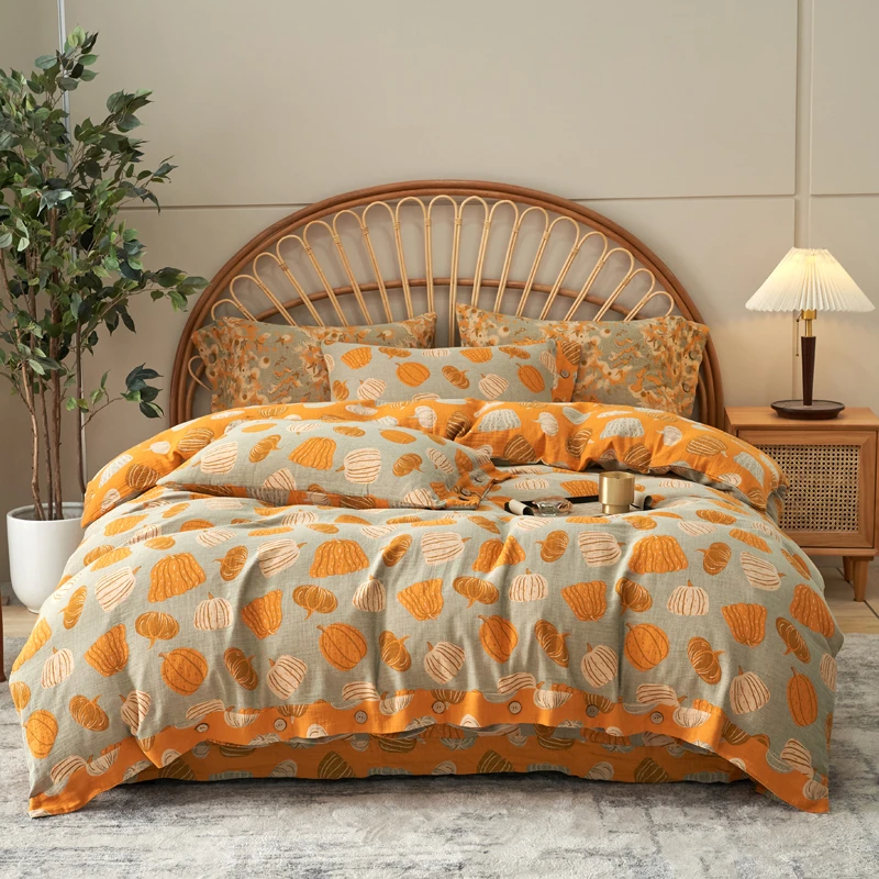 【古棉朴梦】爆款黄南瓜全棉双层纱四件套色织提花透气柔软亲肤双面