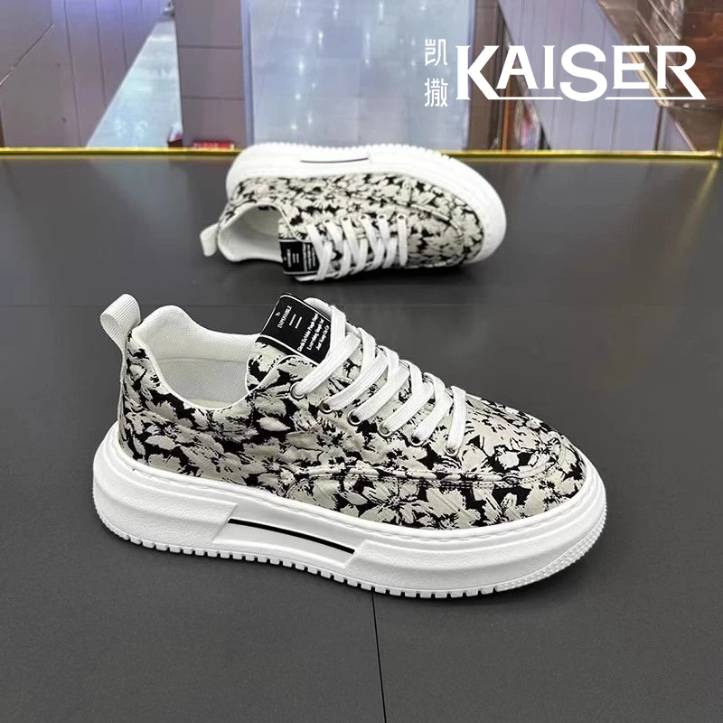 凯撒官方正版男鞋鞋子男款低帮厚底印花帆布鞋潮流百搭男士休闲鞋