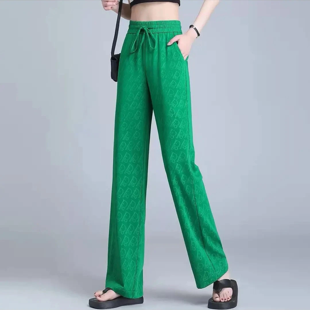 3D字母压花轻奢风 欧洲站 垂顺感直筒阔腿裤 高档加密缎面 KZ6107