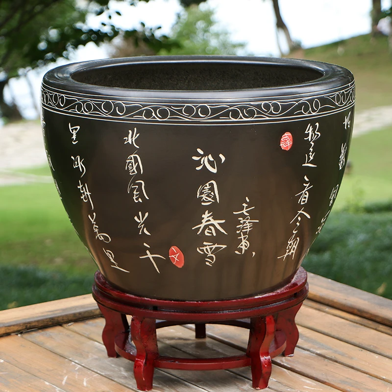 景德镇陶瓷金鱼缸养荷花睡莲盆乌龟锦鲤书画缸特大号水缸庭院客厅