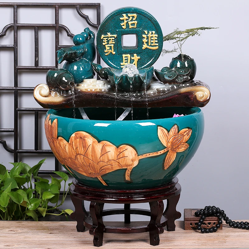 景德镇陶瓷鱼缸客厅喷泉桌面流水鱼缸小型家用循环招财鱼缸养鱼盆