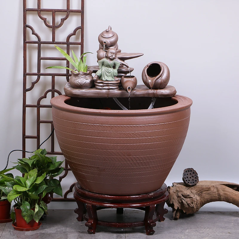 景德镇陶瓷金鱼缸阳台办公室客厅落地家用循环流水摆件庭院大鱼缸