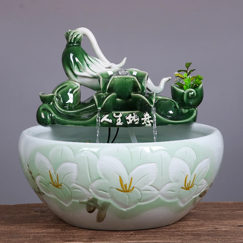 客厅喷泉鱼缸流水生财摆件陶瓷招财风水轮盆景加湿器公司开业礼品