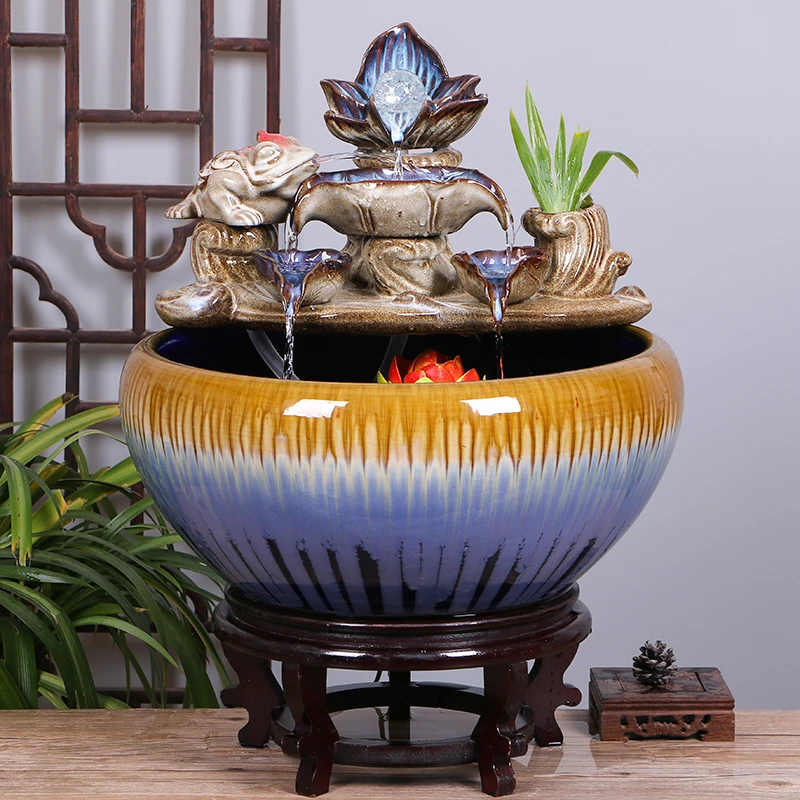 陶瓷循环流水鱼缸喷泉养鱼摆件桌面客厅办公室乔迁新居开业礼品