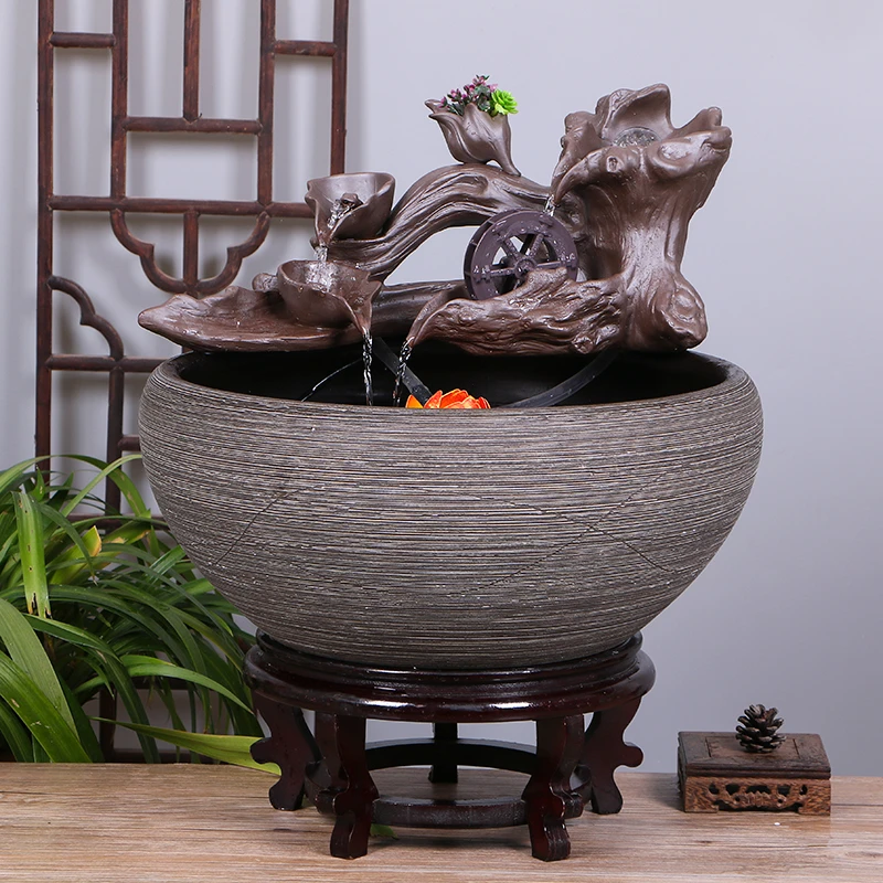 景德镇陶瓷鱼缸客厅喷泉桌面流水鱼缸小型家用循环招财鱼缸养鱼盆