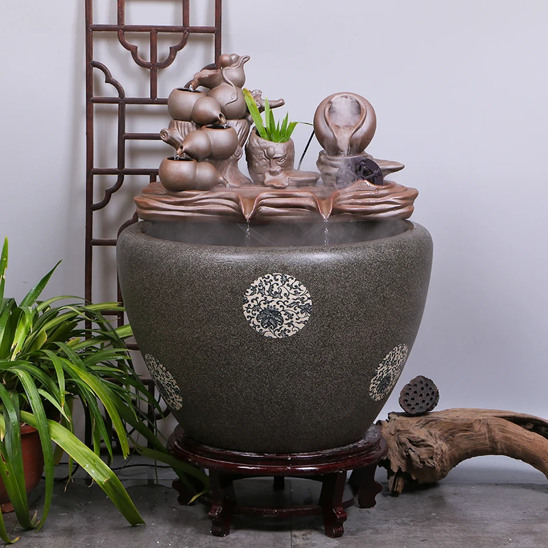 景德镇陶瓷金鱼缸阳台办公室客厅流水摆件水缸过滤庭院大缸养鱼盆