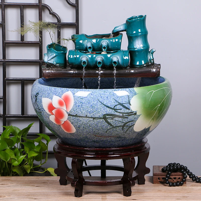 流水陶瓷鱼缸水循环增氧加湿器乔迁风水装饰水泵客厅摆件养金鱼缸