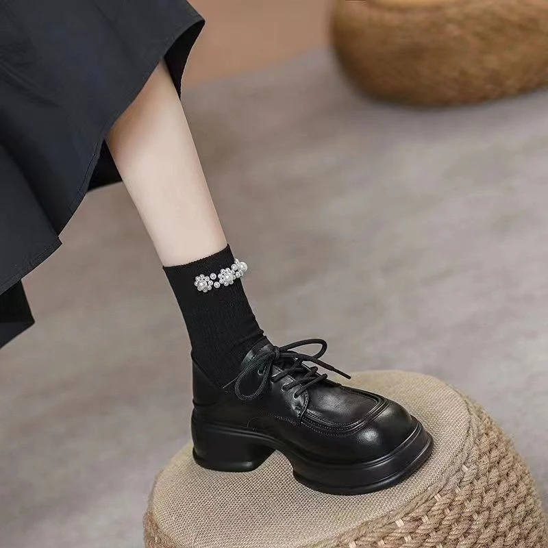 厚底乐福鞋女2025新款秋季软底黑色小单鞋英伦风增高小皮鞋通勤