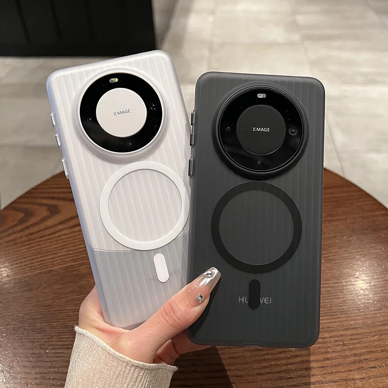 适用华为Mate70Pro+肤感瓦楞手机壳Pura70磁吸充电半透防摔保护套