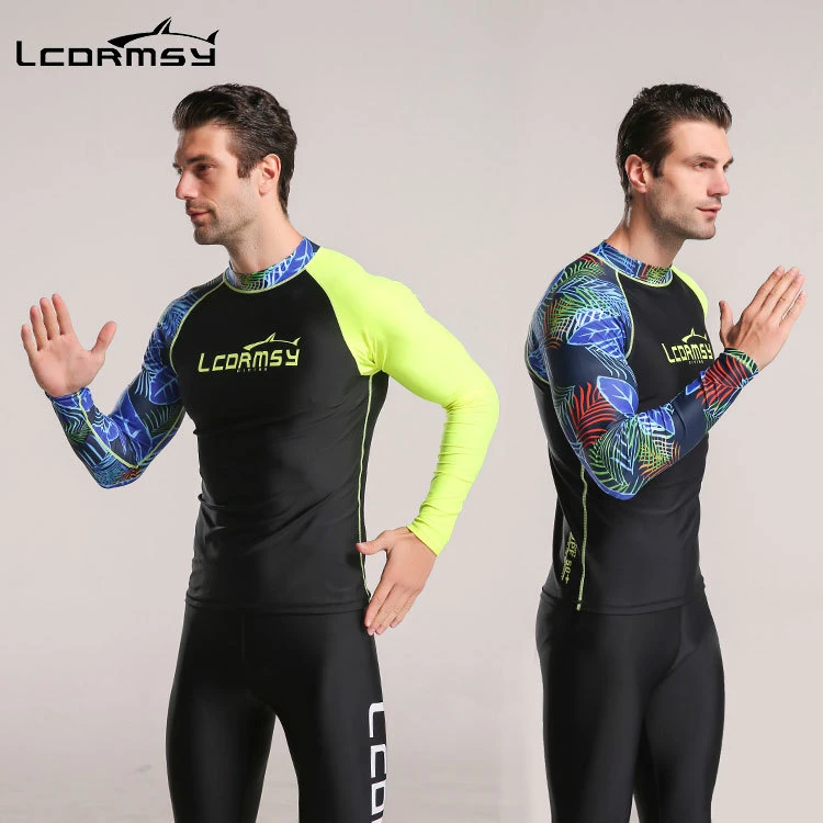 泳衣男套装新款数码印花潜浮服水母衣沙滩冲浪服潜水服男长袖速干