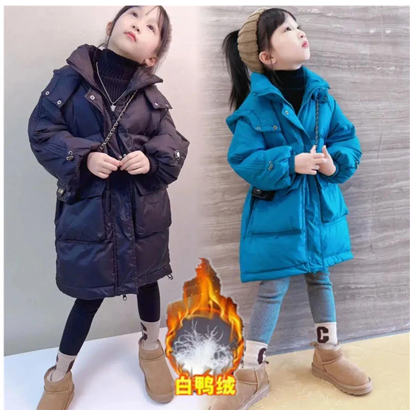 羽绒服大童连帽中大童棉服加绒洋气冬季2023新款潮加厚宽松拼色