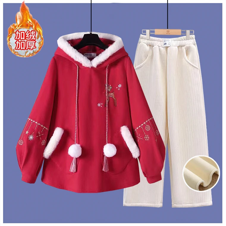 2023年秋冬季新款喜庆拜年服中大童加绒加厚女童中国风保暖套装