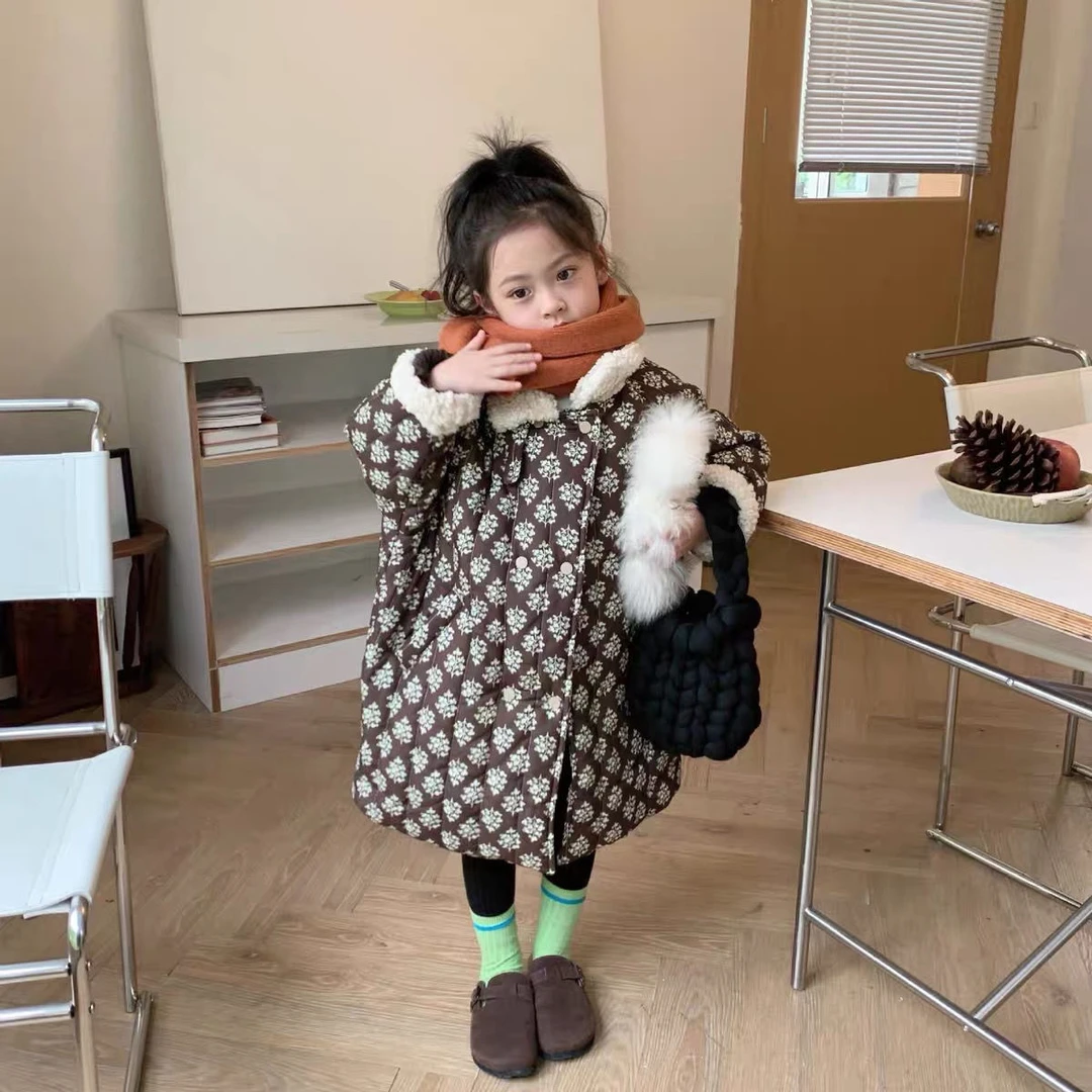 棉服洋气新款冬保暖碎花棉袄长款厚实棉衣潮秋冬冬季夹棉加厚外套